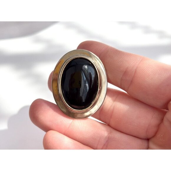 Black Onyx Gemstone Hand Wrought New Mexico Sterling 925 Vintage Pendant - Picture 5 of 10